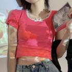 Crochet Trim Short-sleeve Cropped T-shirt