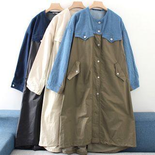 Long-sleeve Single-breasted Denim Panel Dress