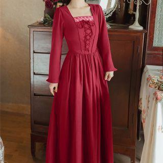 Square-neck Lace-up Dress