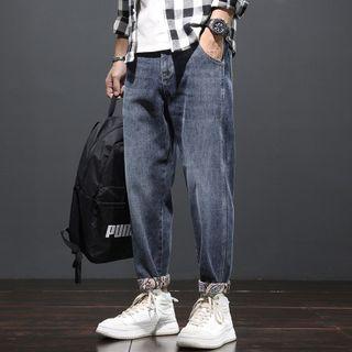 Paisley Print Trim Baggy Jeans