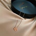 Rhinestone Clover Pendant Necklace Rose Gold - One Size