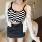 Cropped Checker Print Camisole Top / Cardigan
