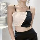 Two-tone Faux Pearl Cropped Camisole Top