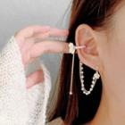 Butterfly Faux Pearl Chained Cuff Earring 1 Piece - S925 Silver - White & Gold - One Size