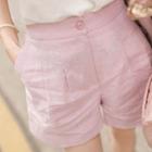 Pintuck A-line Linen Blend Shorts