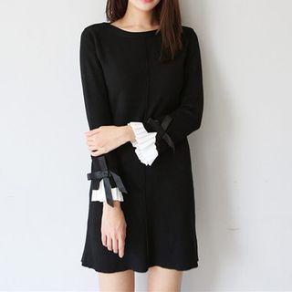 Tie-cuff Woolen Tank Dress Black - One Size