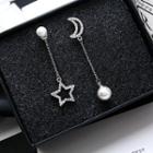 Non-matching Faux Pearl Moon & Star Dangle Earring 1 Pair - Stud Earrings - Silver - One Size