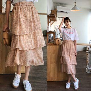 Band-waist Tiered Pattern Skirt