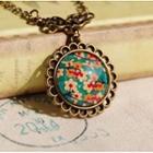 Retro Floral Print Necklace Green - One Size