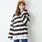 Color Block Striped Hoodie Black - One Size