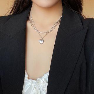 Heart Pendant Layered Alloy Necklace 1 Pc - Necklace - Silver - One Size