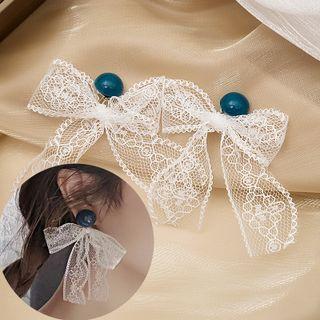 Lace Bow Dangle Earring E174020 - 1 Pair - Blue & White - One Size