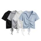 Short-sleeve Drawstring Knit Polo Shirt