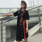 Short-sleeve Lettering Midi T-shirt Dress Black - One Size