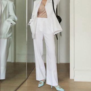 Set: Open Front Blazer + Wide-leg Pants