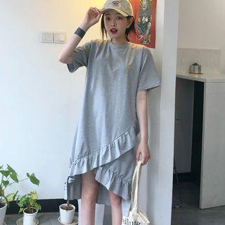 Letter Embroider Ruffle Hem Short-sleeve T-shirt Dress