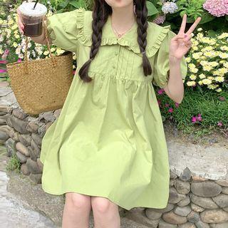 Puff-sleeve Ruffle Trim Collar Mini A-line Dress