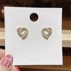 Heart Rhinestone Faux Pearl Earring 1 Pr - Gold - One Size