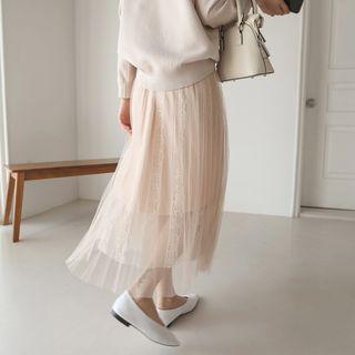 Band-waist Lace Tulle Skirt