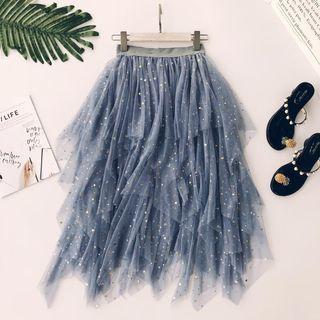 Sequined Layered Mesh Skirt