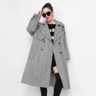 Plaid Double-breasted Trench Coat Black - One Size