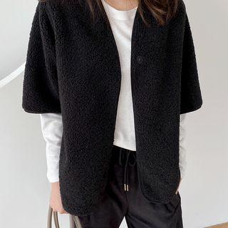 Elbow-sleeve Sherpa-fleece Jacket Black - One Size