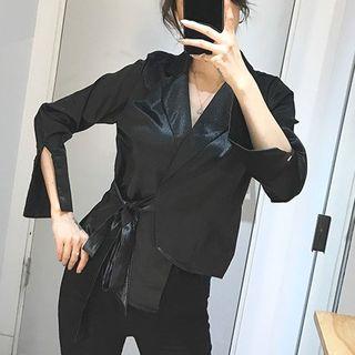 Glossy Irregular Long-sleeve Cropped Shirt