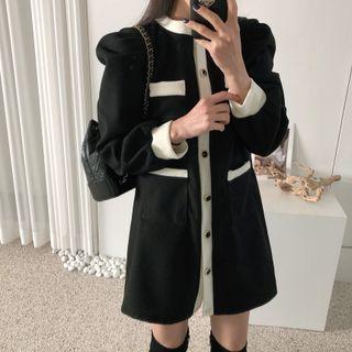 Long-sleeve Contrast Trim Button-up Mini Dress