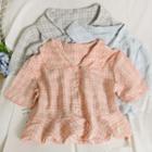 Checker Ruffle-hem Crop Shirt
