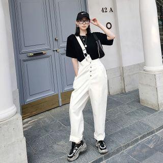 One-shoulder Straight Leg Suspender Pants