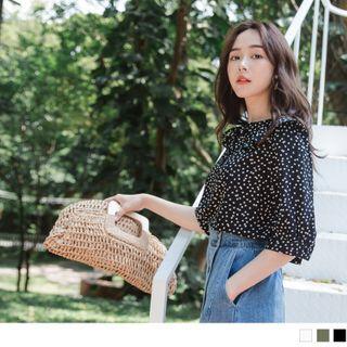 Geometric Patterned Short-sleeve Chiffon Blouse