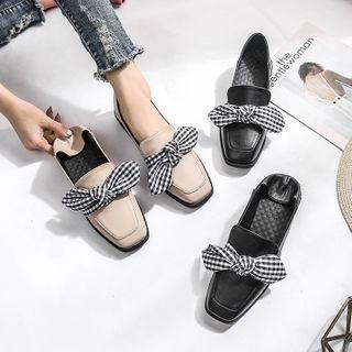 Square-toe Gingham Bow Loafers