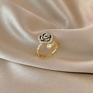Flower Glaze Alloy Open Ring J582 - 1 Pc - Gold - One Size