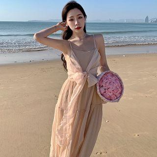Spaghetti-strap Ribbon Maxi A-line Dress
