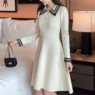 Contrast Trim Knit Mini A-line Dress