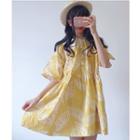 Leaf Print Sailor Collar Short-sleeve A-line Dress