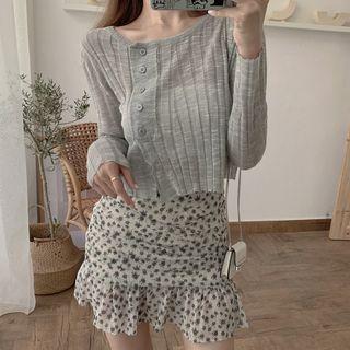 Light Cardigan / Mini Floral Sheath Skirt