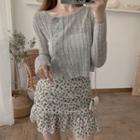 Light Cardigan / Mini Floral Sheath Skirt