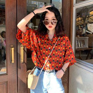 Printed Short-sleeved Blouse As Shown In Figure - One Size