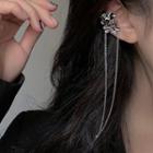 Flower Chained Alloy Cuff Earring 2204a - 1 Pc - Ear Cuff - Silver - One Size