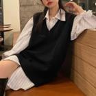 Pinstriped Shirt / Plain Sweater Vest