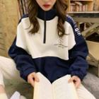 Two Tone Loose-fit Long-sleeve Zip-up T-shirt