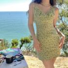 Spaghetti Strap Floral Sheath Dress Floral - Light Green - One Size