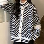 Chessboard Pattern Sweater Jacket Black & White - One Size