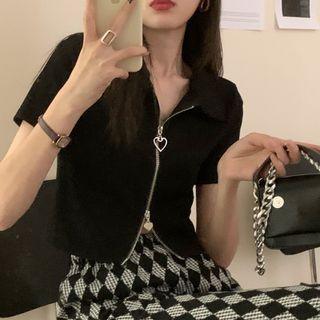 Short-sleeve Heart Zip Polo Shirt