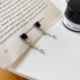 Sterling Silver Cz Chain Fringed Earring E387 - 1 Pair - Black & Silver - One Size
