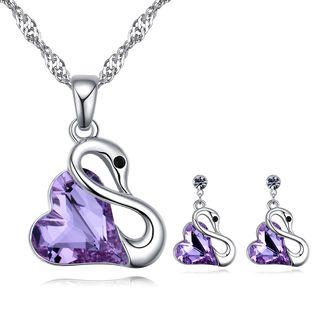 Set: Heart Swan Pendant Necklace + Earring