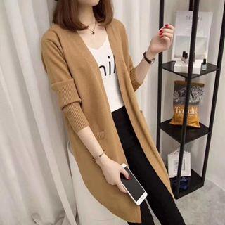 Plain Long-sleeve Long Cardigan