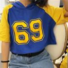 Short-sleeve Number Print Hooded T-shirt