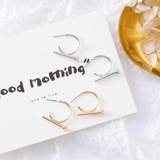 Rhinestone Alloy Bar & Open Hoop Earring